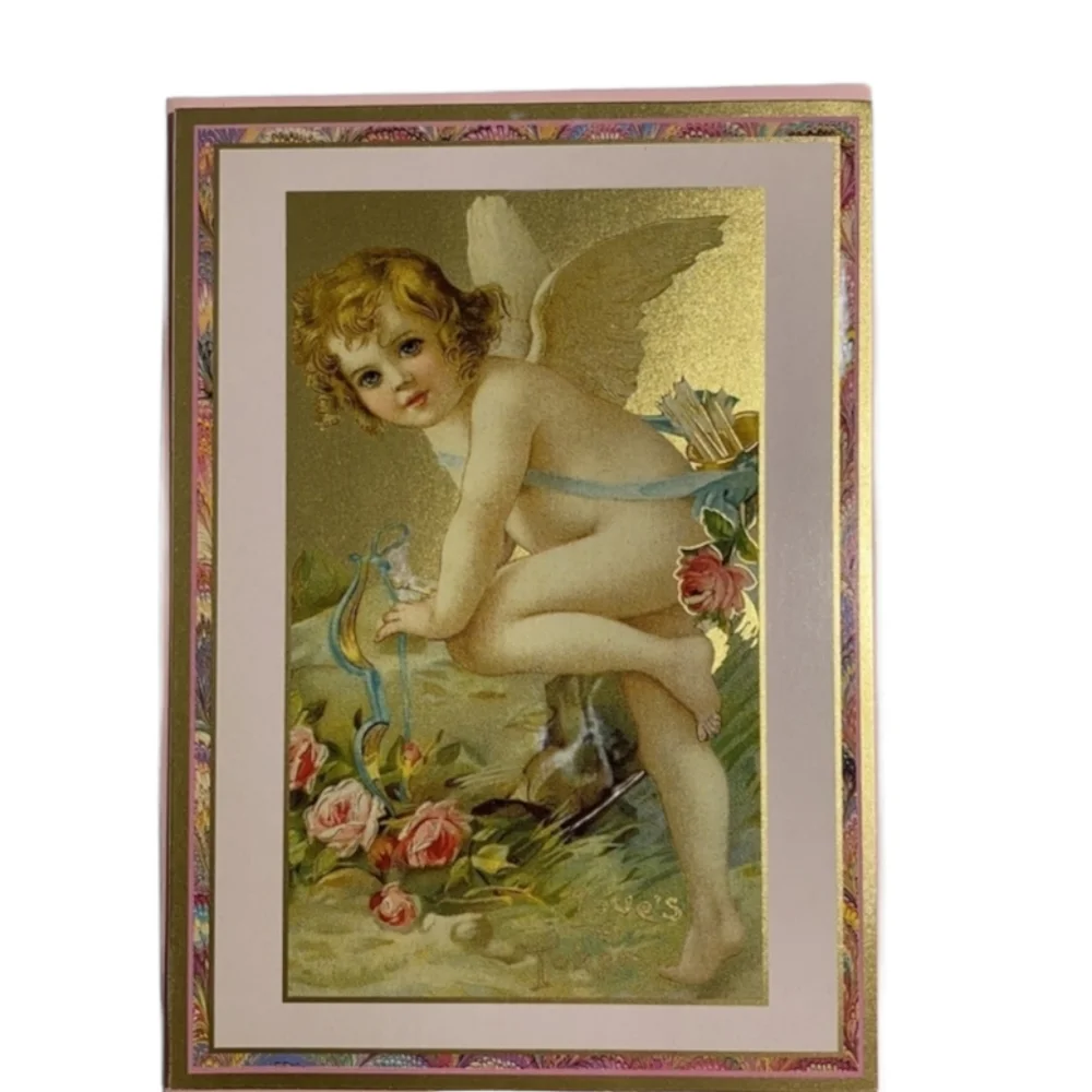 Vintage 90s Valentine Cards Victorian Valentines Angel Cherub Floral 5 pc set